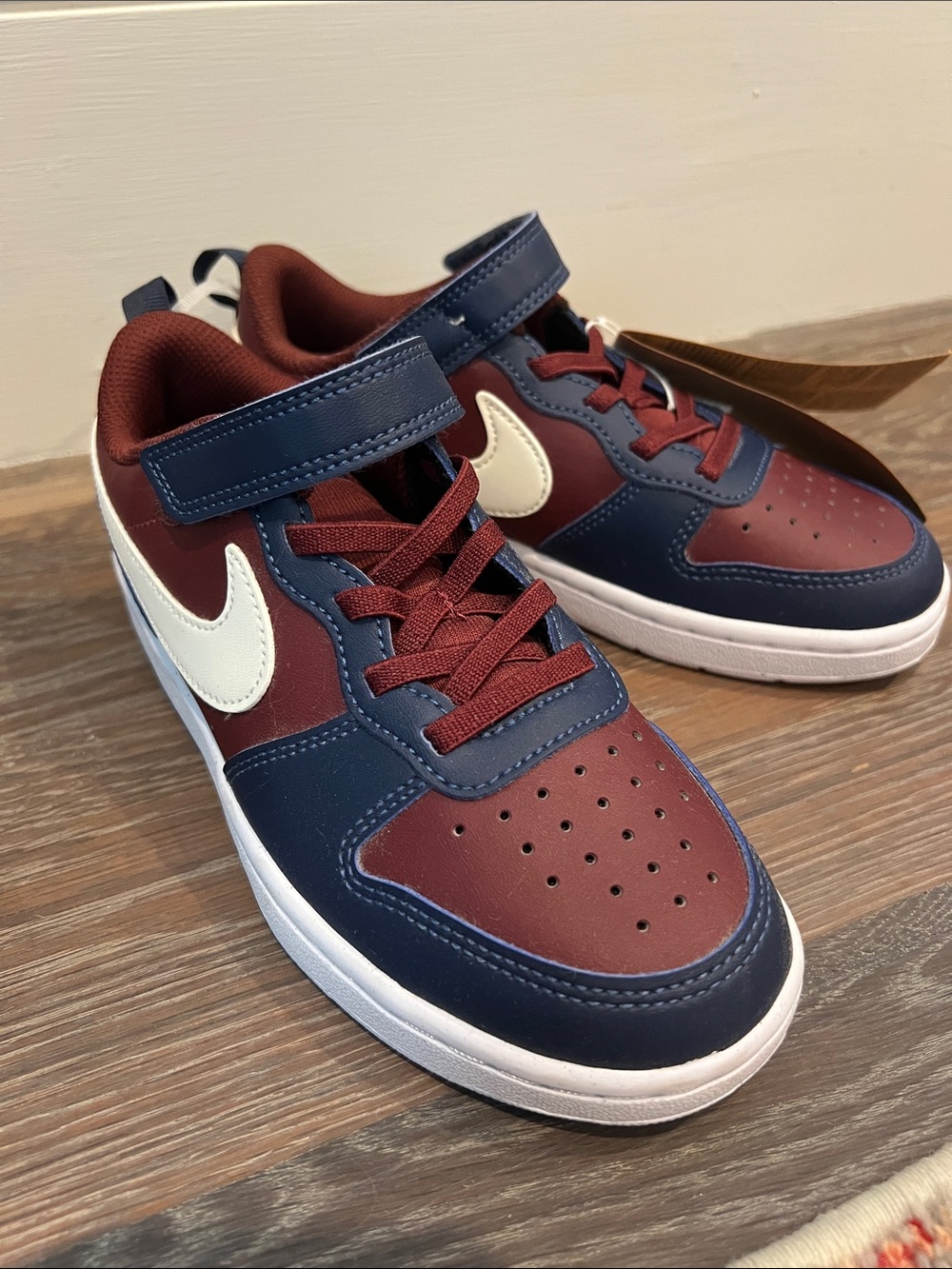 Nike Kids Court Borough Low-Top Sneakers - Burgundy, Navy & White Swoosh